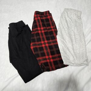 Set of Three Pants - Black, Red Plaid, Gray